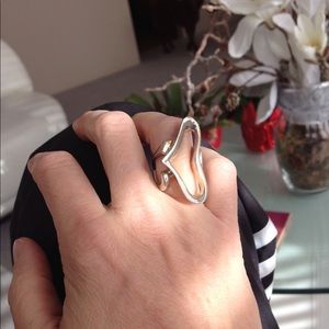 Large free form heart silver ring in size 6
